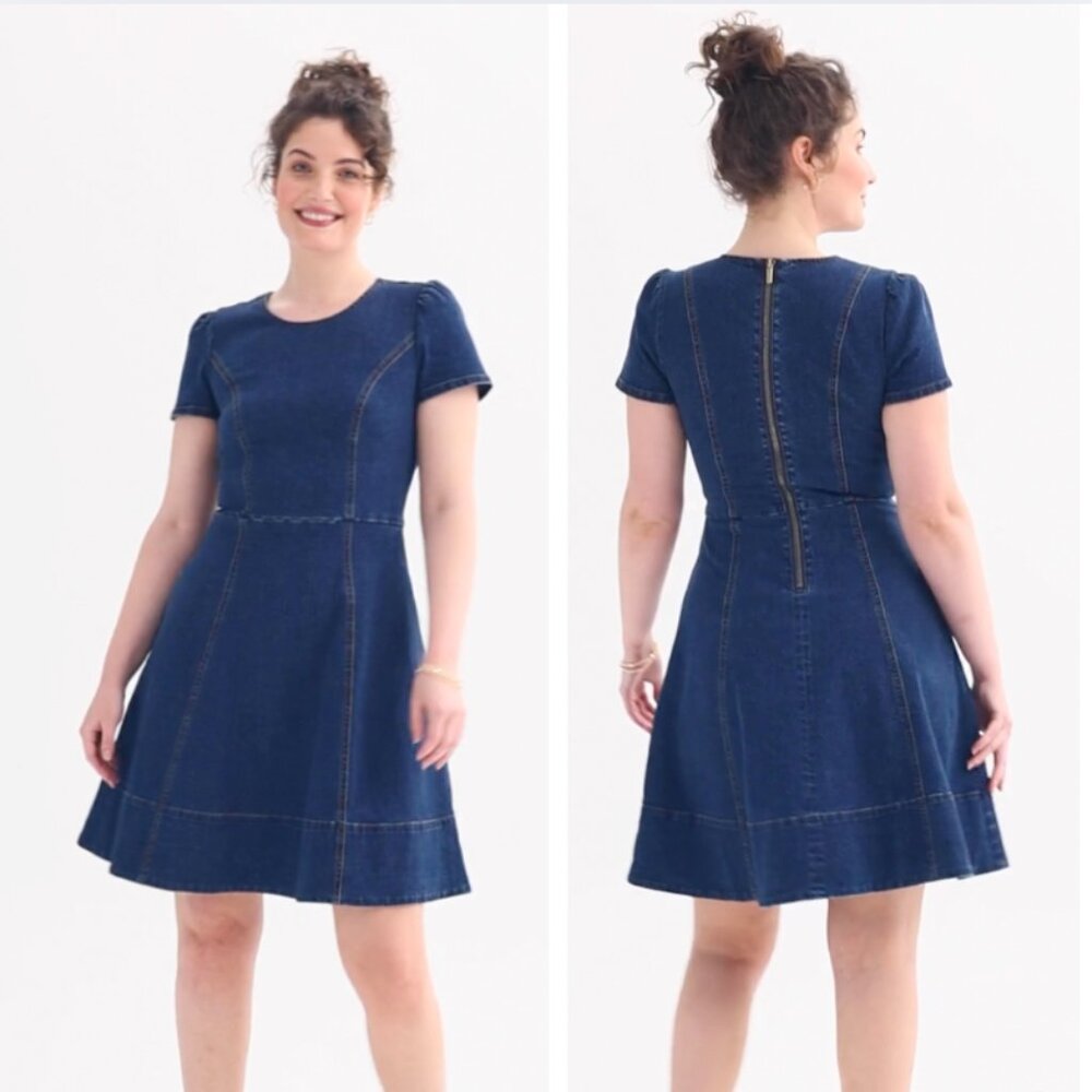 ⬇️PRICE DROP New Draper James Cream Denim Short Sleeve Circle Mini Dress, size 6 - Picture 2 of 13